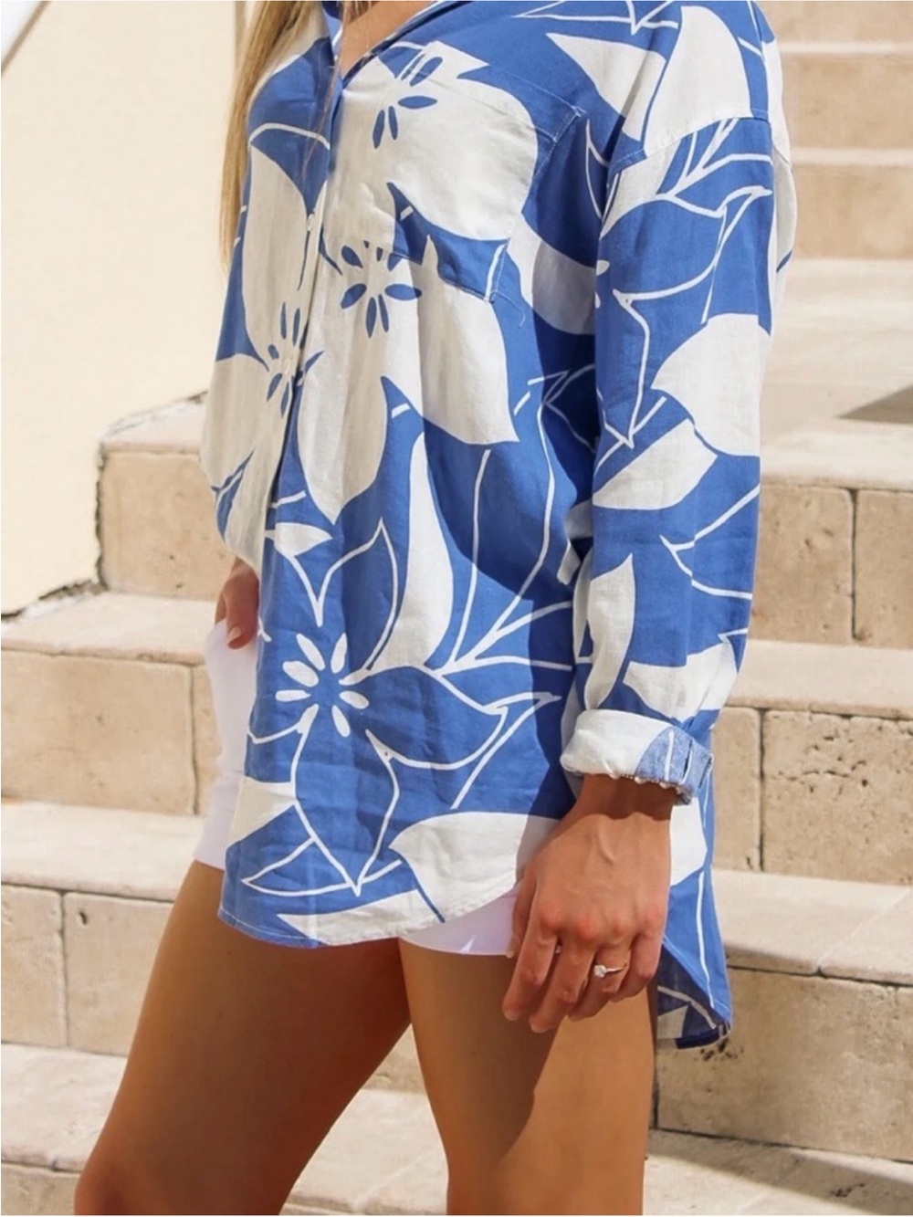 Blue & White Floral Women's Blouse & Shorts - Stylish Summer Set